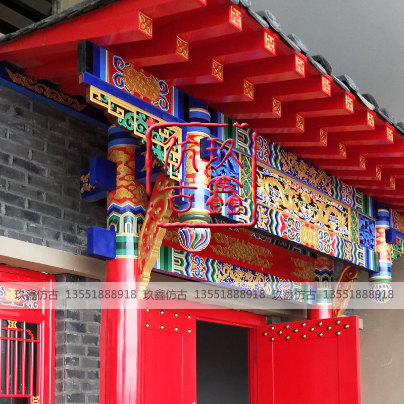 中式仿古門頭設(shè)計施工現(xiàn)場彩繪